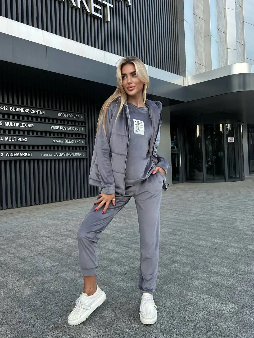 Women's Warm Three Piece Suit Casual Sportswear Grey Color