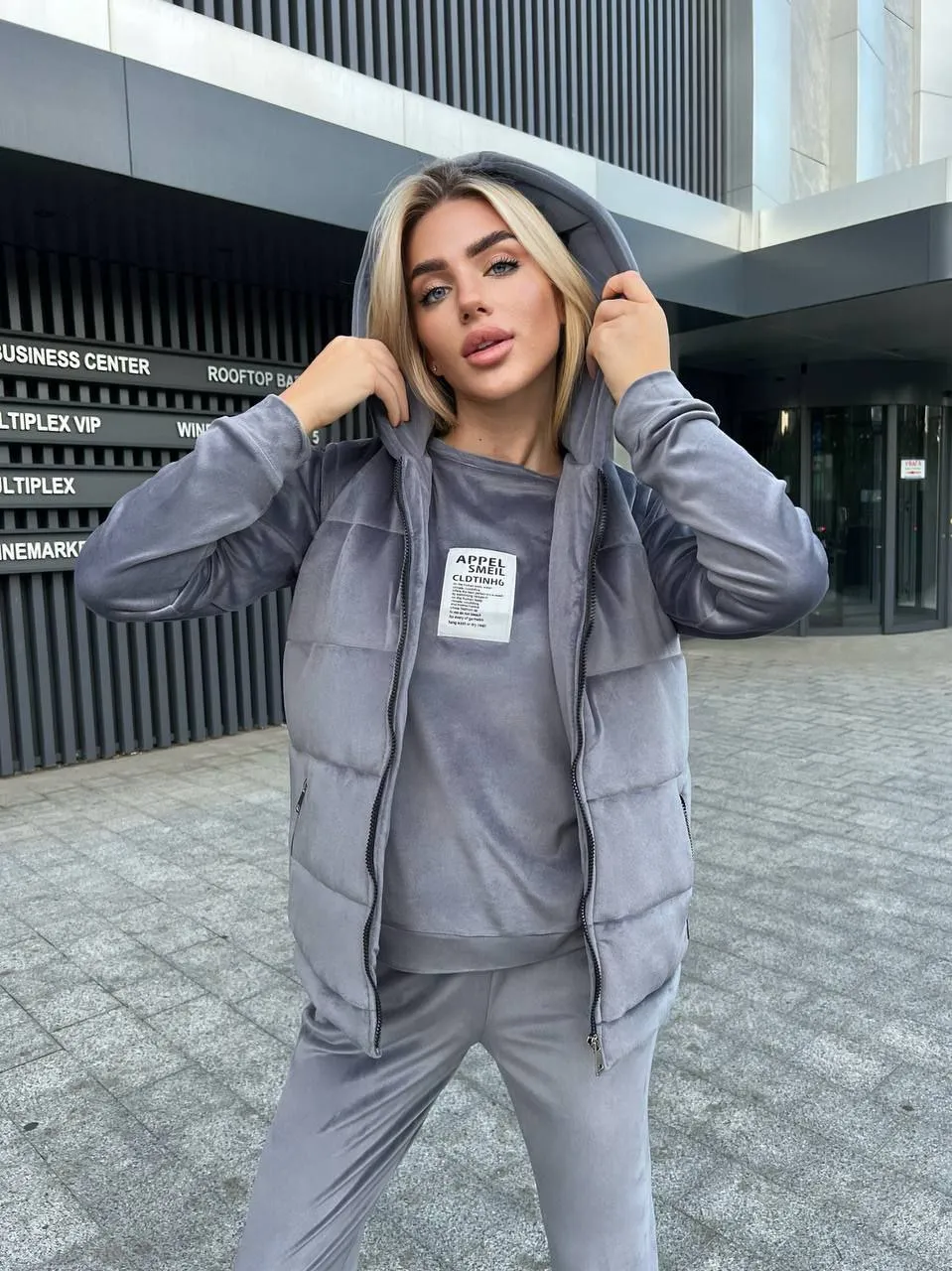 Women's Warm Three Piece Suit Casual Sportswear Grey Color