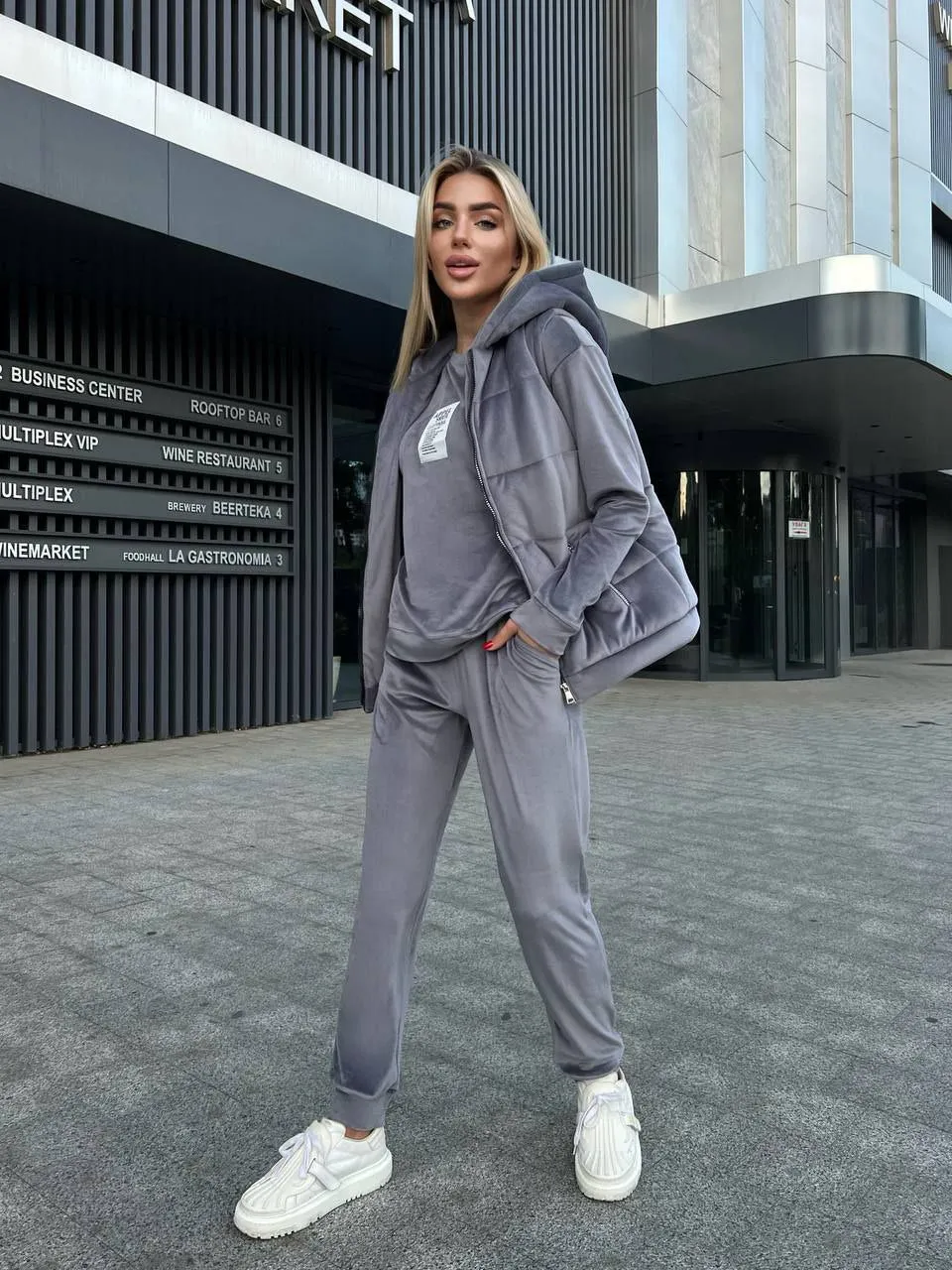 Women's Warm Three Piece Suit Casual Sportswear Grey Color