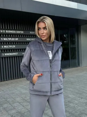 Women's Warm Three Piece Suit Casual Sportswear Grey Color