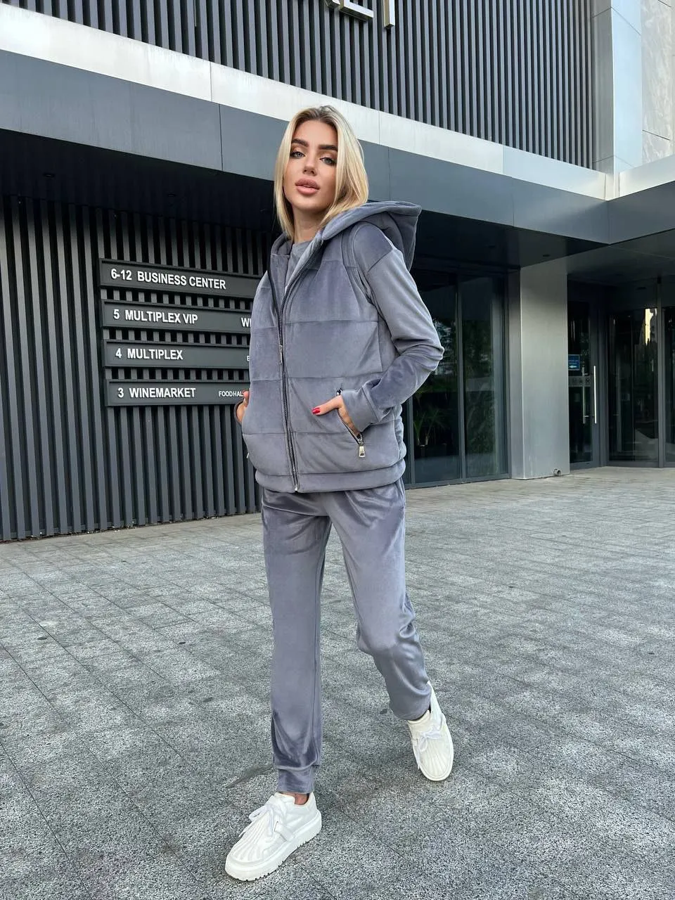 Women's Warm Three Piece Suit Casual Sportswear Grey Color