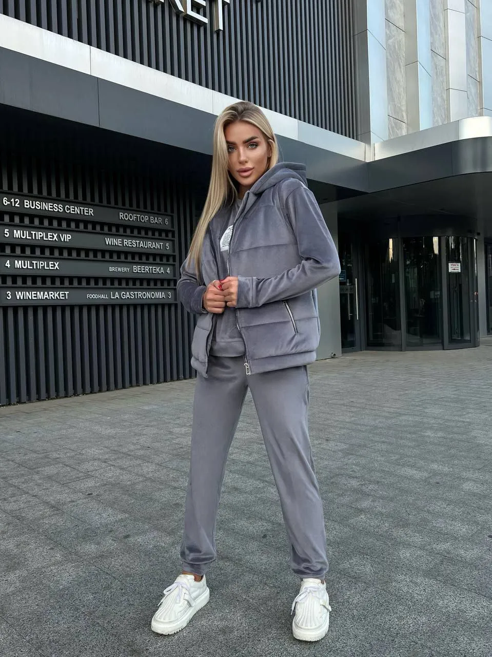 Women's Warm Three Piece Suit Casual Sportswear Grey Color