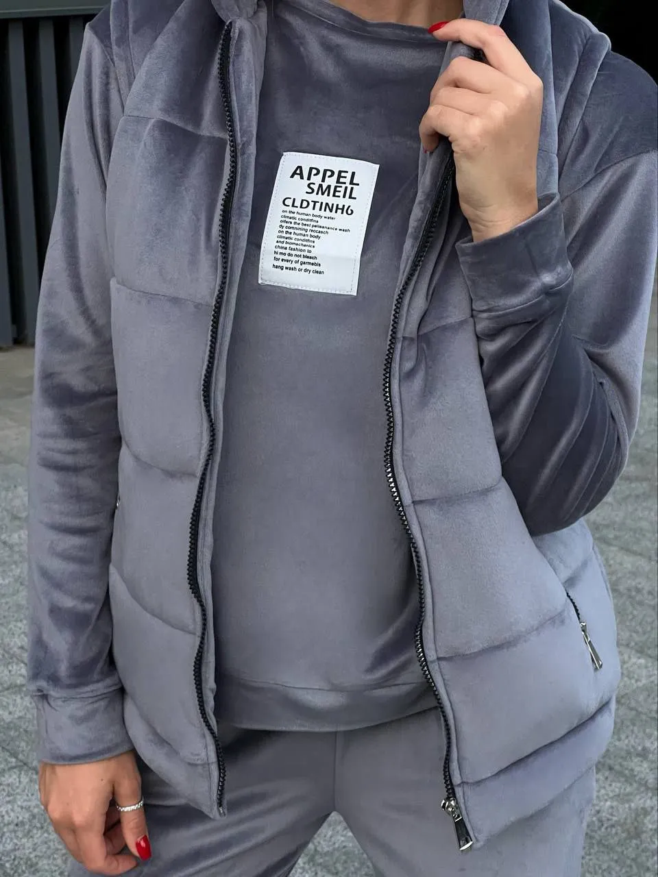 Women's Warm Three Piece Suit Casual Sportswear Grey Color