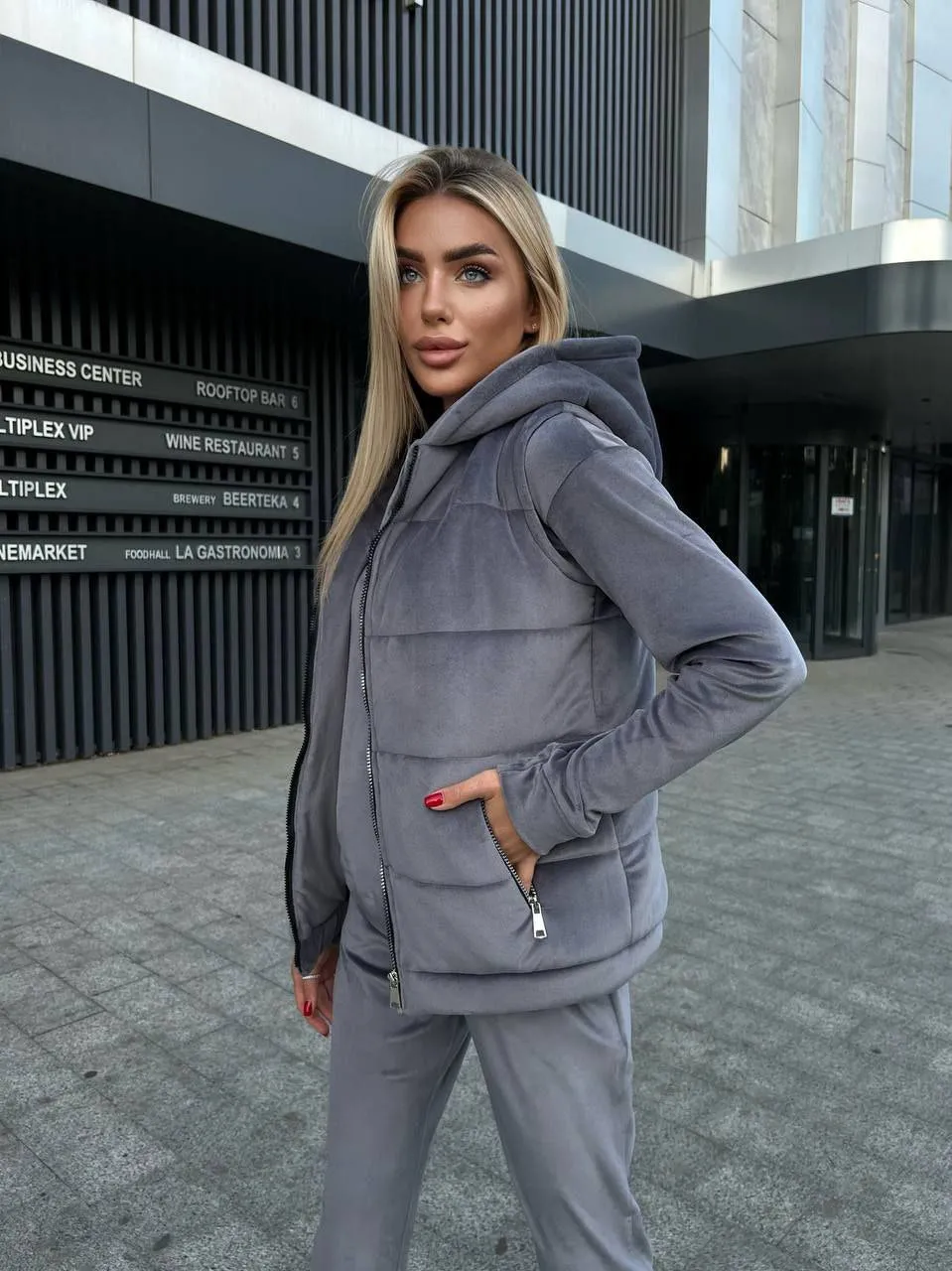 Women's Warm Three Piece Suit Casual Sportswear Grey Color