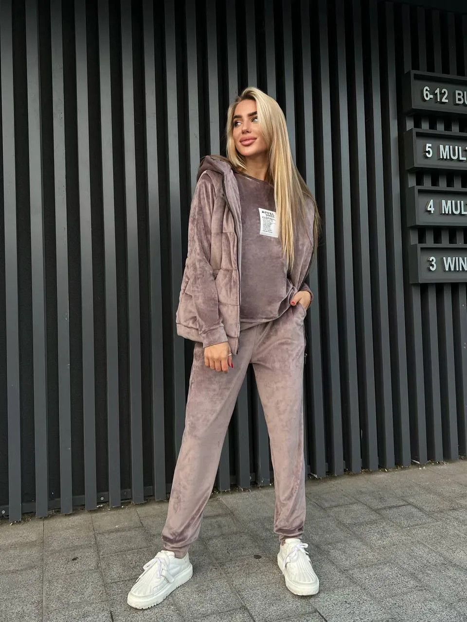 Women's Warm Three Piece Suit Casual Sportswear Mocha Color