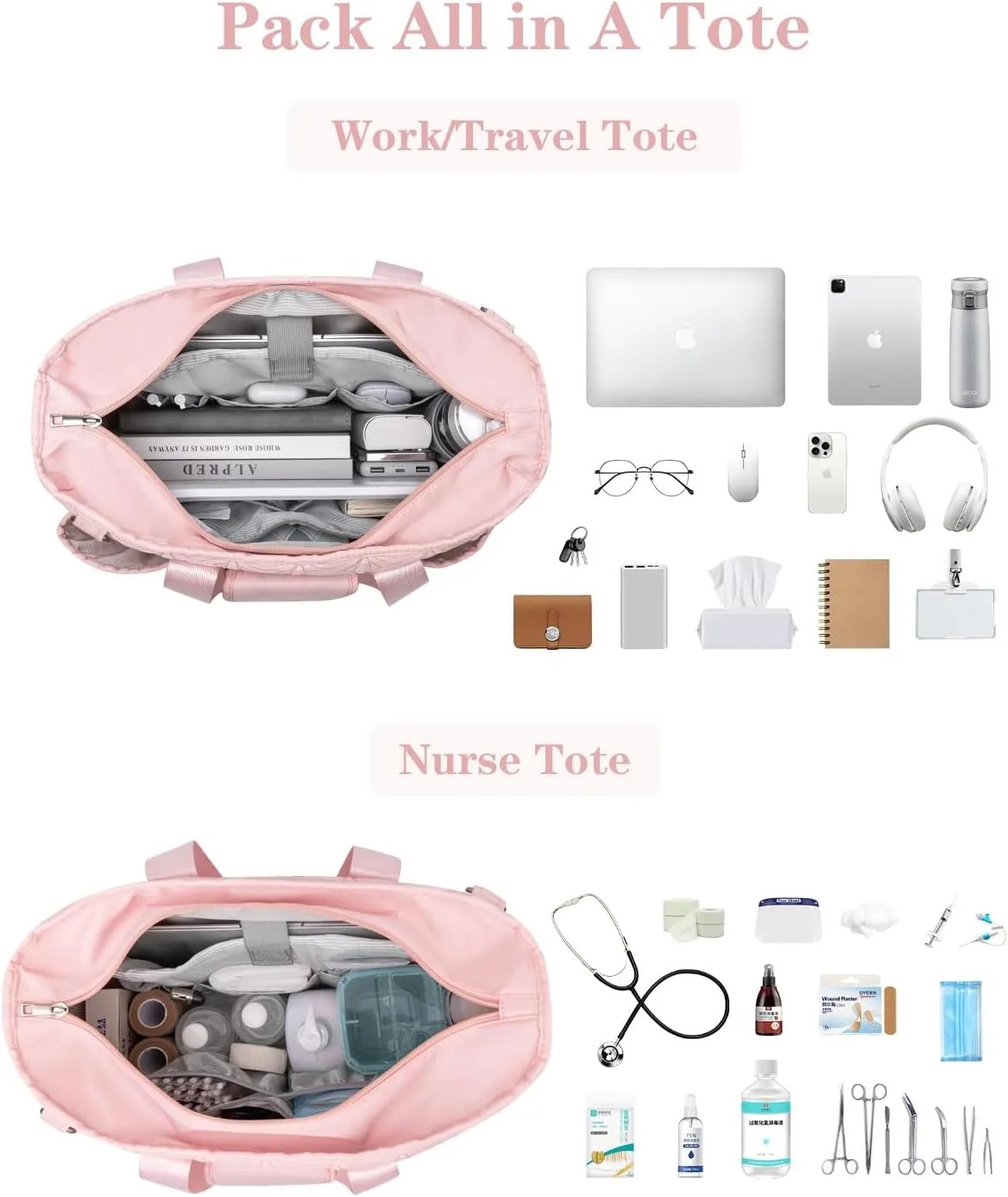 Work Tote Bag for Women with 15.6 Inch Laptop Compartment Quilted Nurse Bag for Work with Shoulder Strap