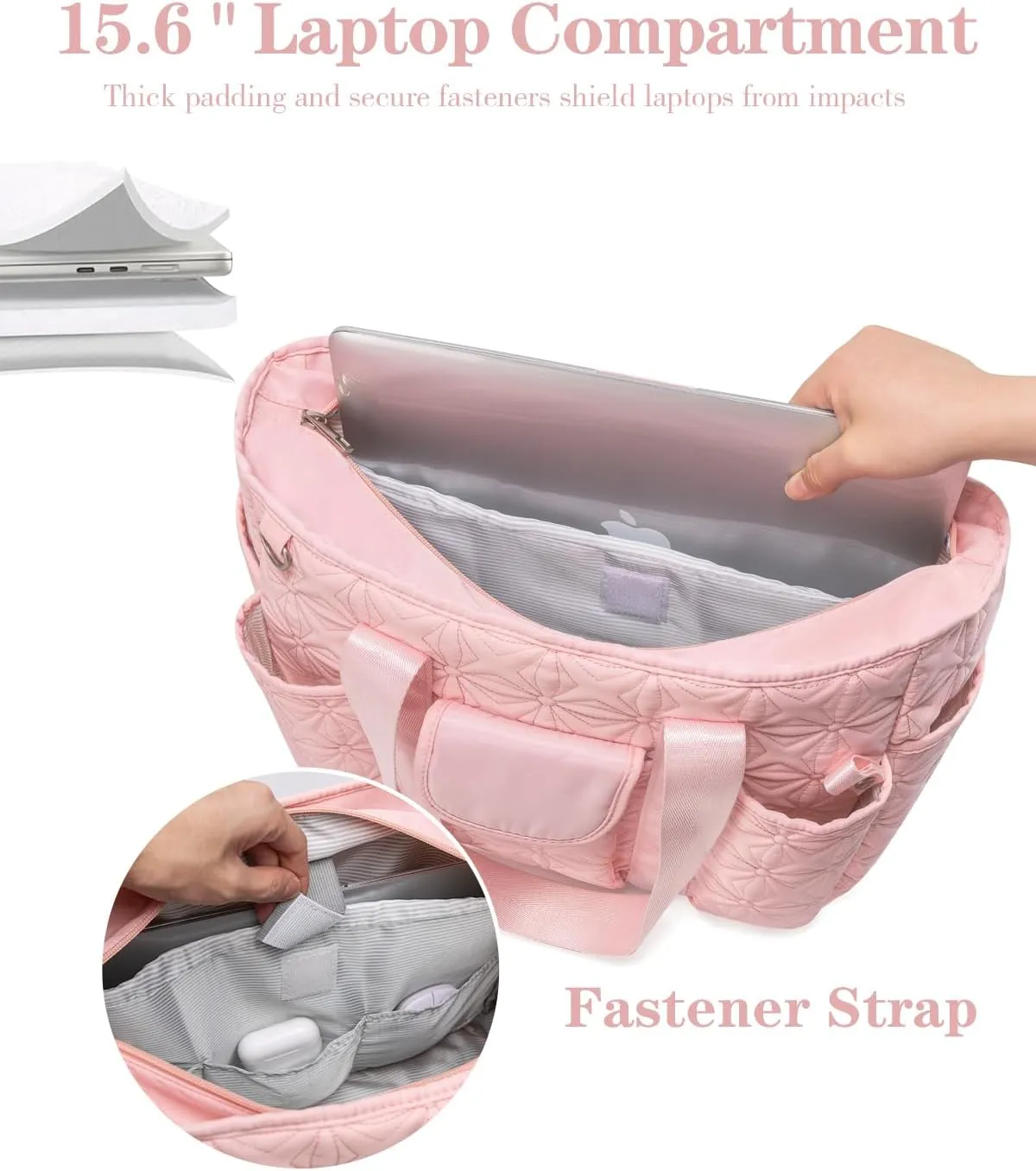 Work Tote Bag for Women with 15.6 Inch Laptop Compartment Quilted Nurse Bag for Work with Shoulder Strap