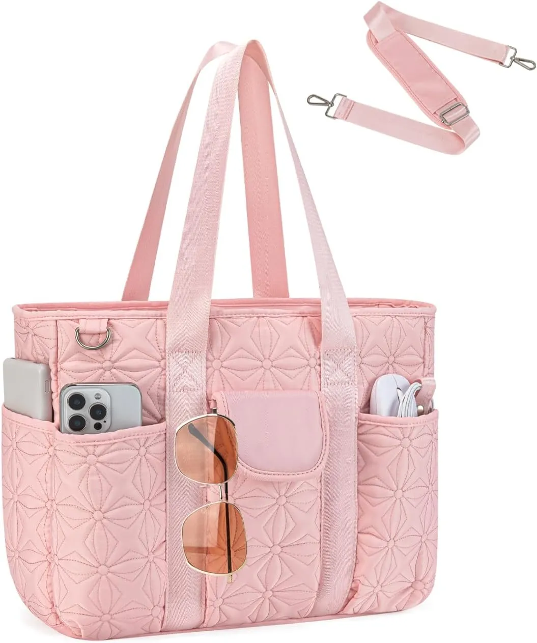 Work Tote Bag for Women with 15.6 Inch Laptop Compartment Quilted Nurse Bag for Work with Shoulder Strap