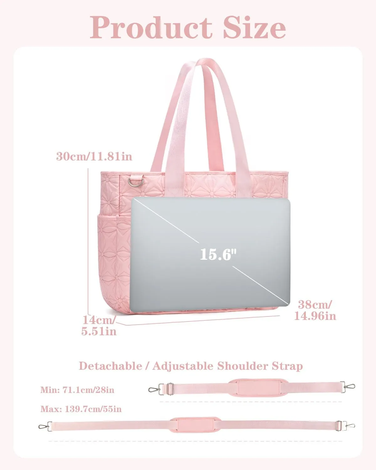 Work Tote Bag for Women with 15.6 Inch Laptop Compartment Quilted Nurse Bag for Work with Shoulder Strap