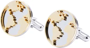 World Map Cufflinks - 3D Cut Stainless Steel with Gold Accents (Cufflinks Box Included)