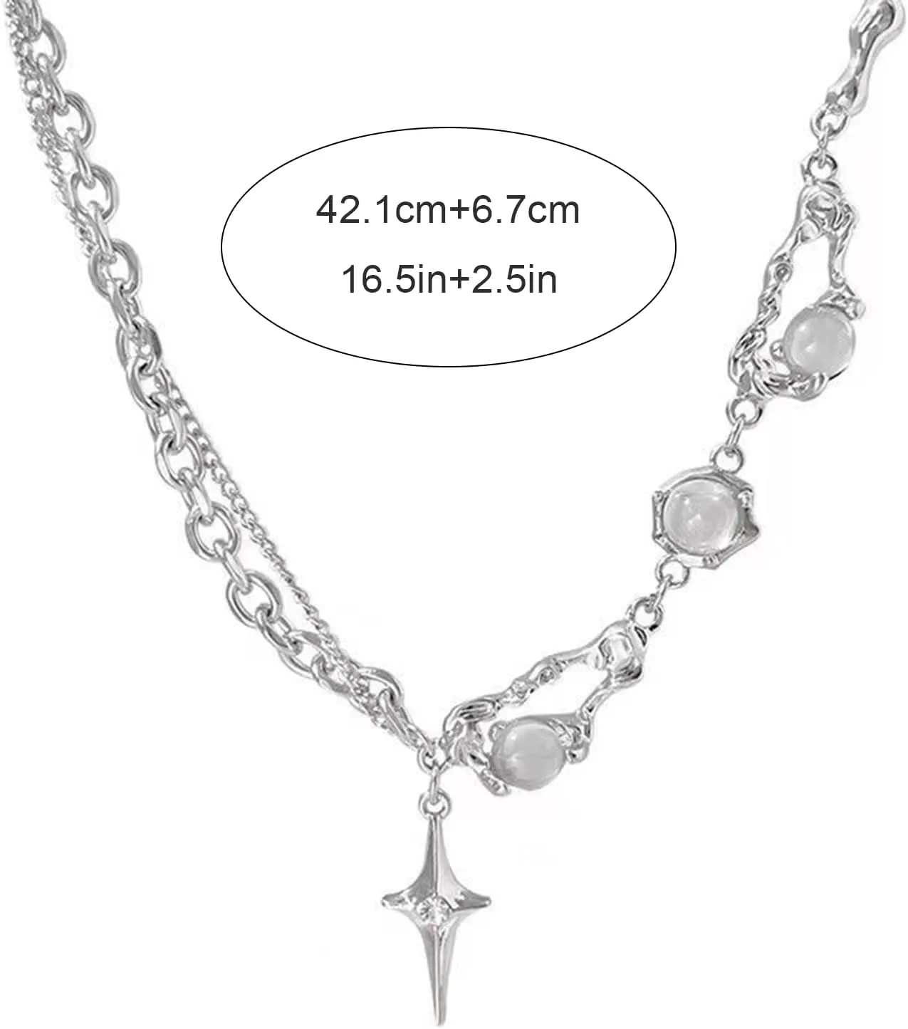 Y2k Star Necklace for Women Chunky Silver Moonstone Safety Pin Pendant Necklace Layered Gemstone Silver Star Choker Neckalce Coquette Aesthetic Healing Crystal Y Necklace Statement Grunge Punk Jewelry
