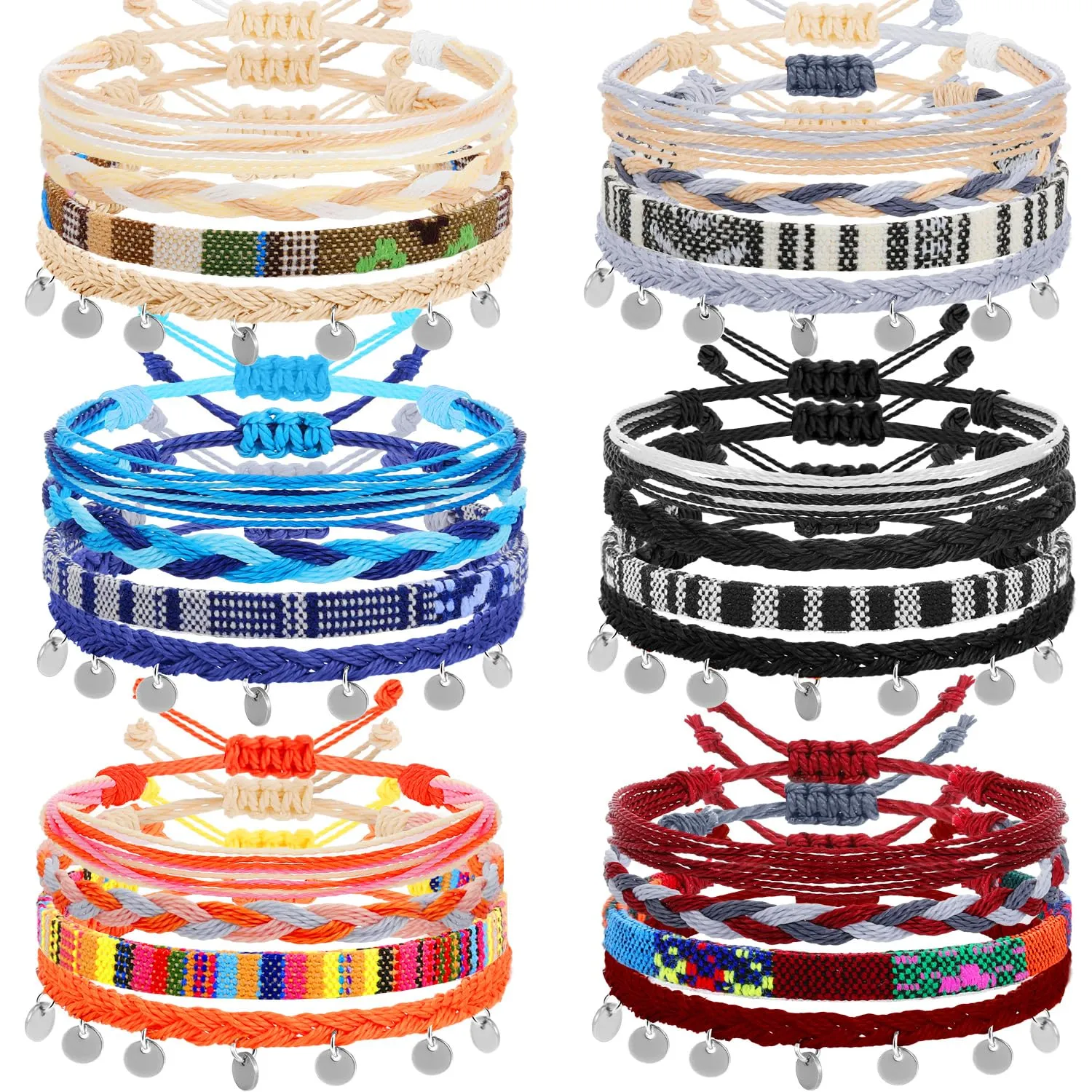 Yinkin 24 Pcs Boho Surfer Bracelet for Women Adjustable Anklets Bracelet Handmade Braided Bracelets for Men Waterproof Surfer Beach Bracelet Mexican Bracelet String Rope Jewelry(Elegant Style)