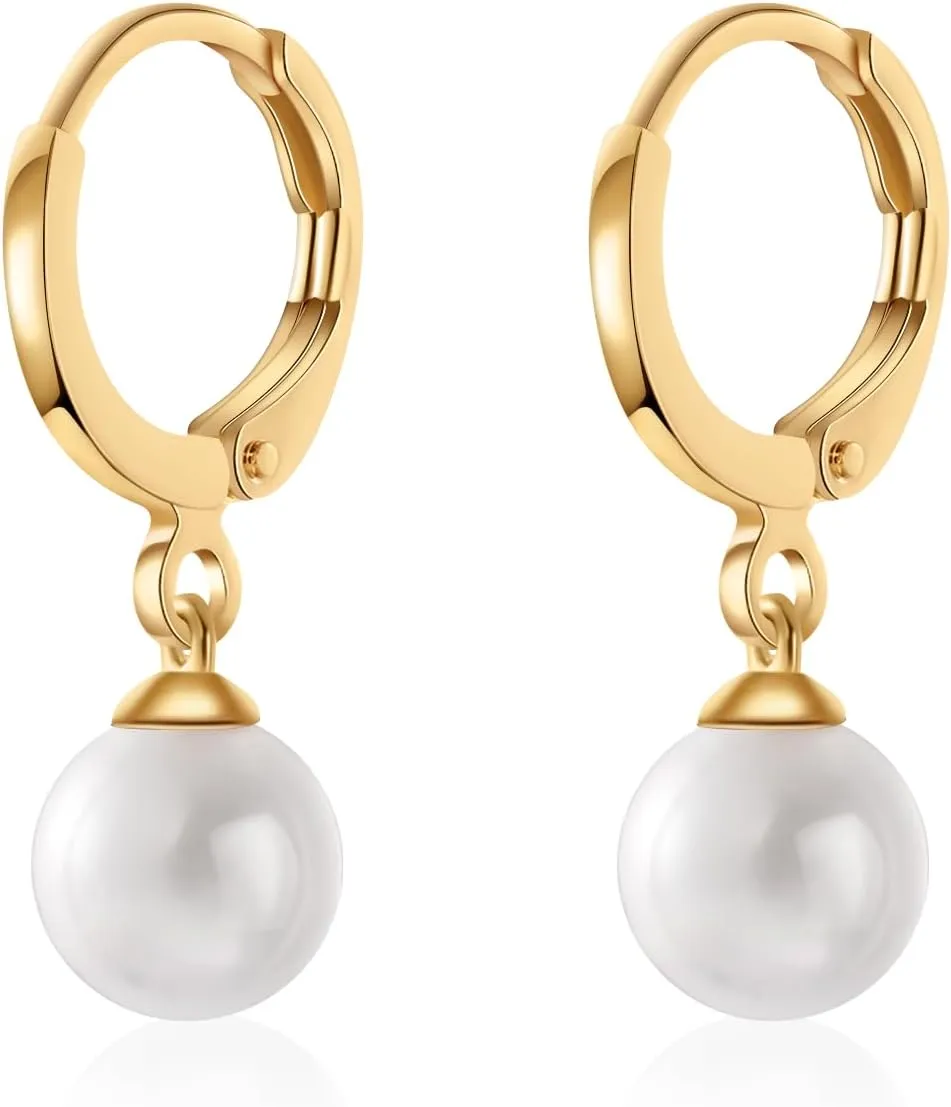 Yumikoo 18k Gold Plated Earrings Copper Dangle Stud Earrings for Women Pearl Drop Earrings