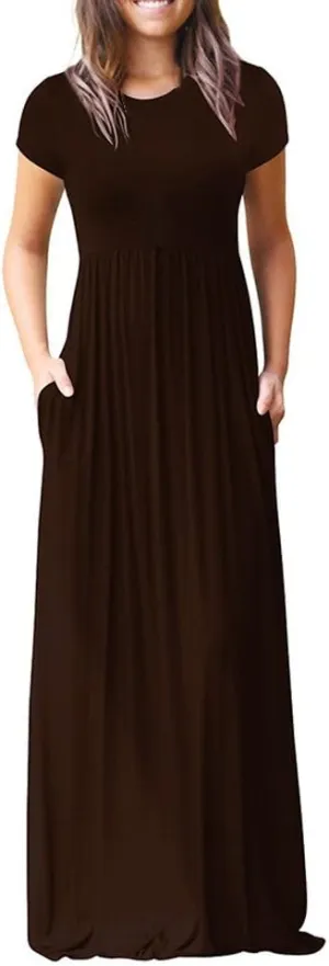 ZWRXW Women's Short Sleeve Dresses Loose Plain Maxi Dresses Summer Long Beach Dress Plus Size Comfy Curvy Dress with Pockets