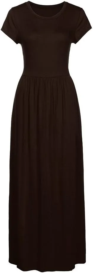 ZWRXW Women's Short Sleeve Dresses Loose Plain Maxi Dresses Summer Long Beach Dress Plus Size Comfy Curvy Dress with Pockets
